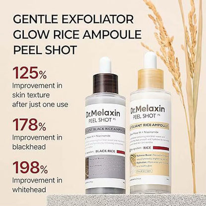 Dr.Melaxin White Rice + Black Rice Ampoule Exfoliating Essence Deep Moisturizing Serum Gentle Non-Irritating Smoothing Skin Care